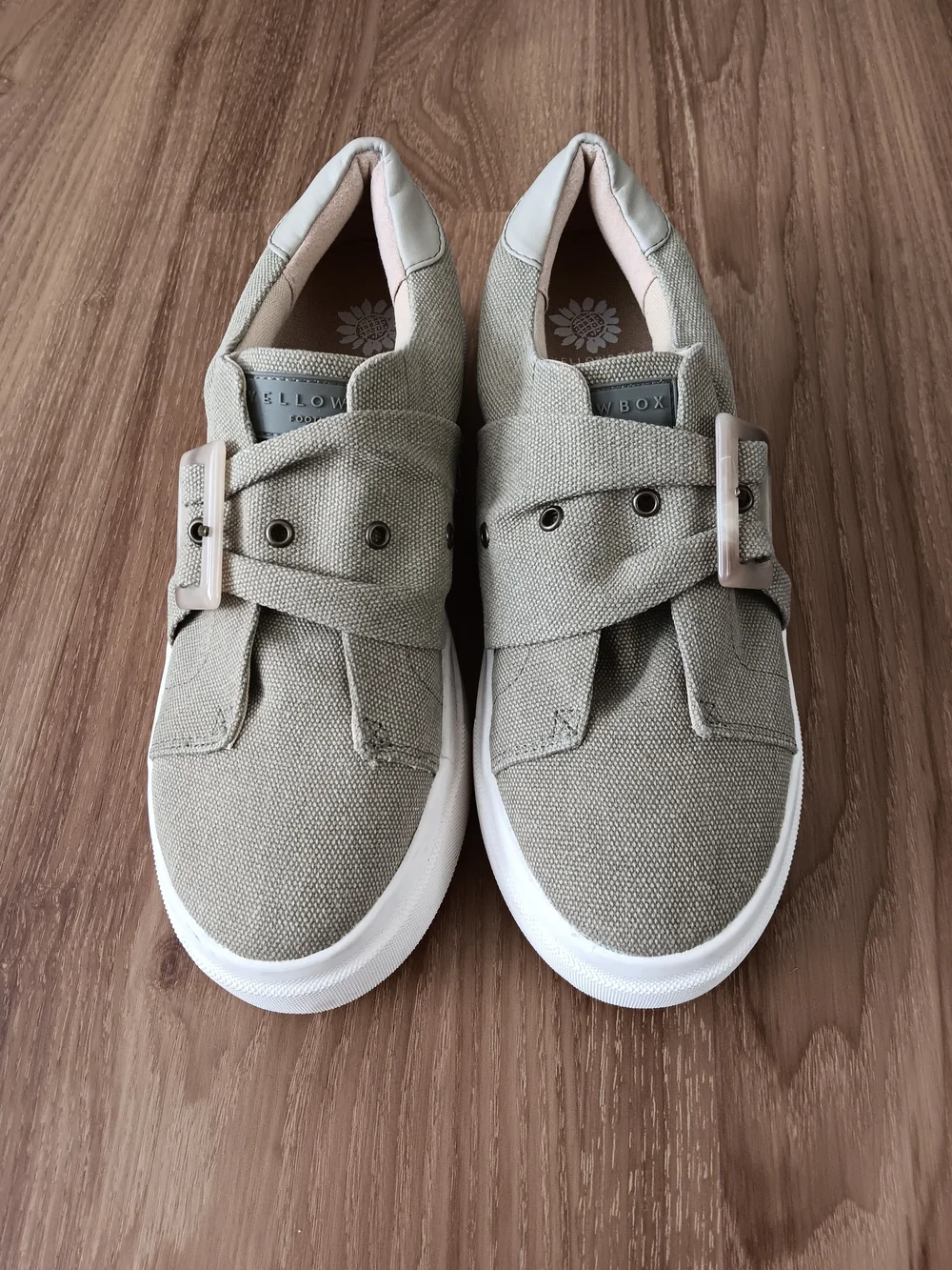 Yellow Box Women's Taupe Canvas Slip-On Sneakers with Buckle - Picture 1 of 7